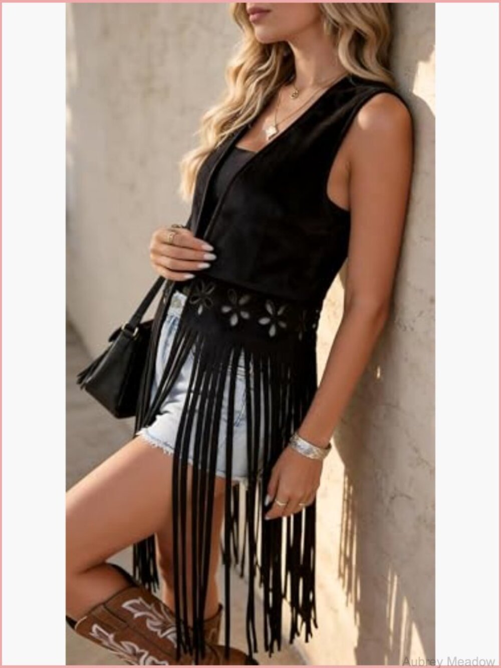 Faux Suede Tassel Vest Sleeveless Open Front Fringe Jacket Long Cardigan - Picture 5 of 6